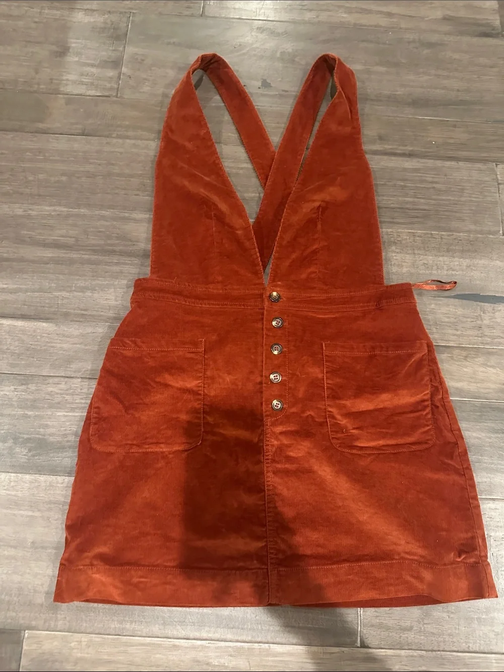 Free People Burnt Orange Corduroy Pinafore Mini Dress